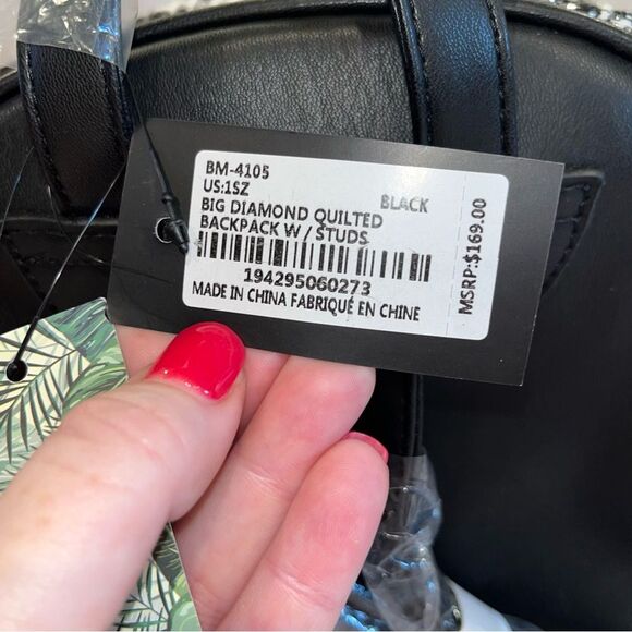 Badgley Mischka Vegan Leather Mini Backpack Quilted with Studs Tweed Fabric NEW - Picture 8 of 15
